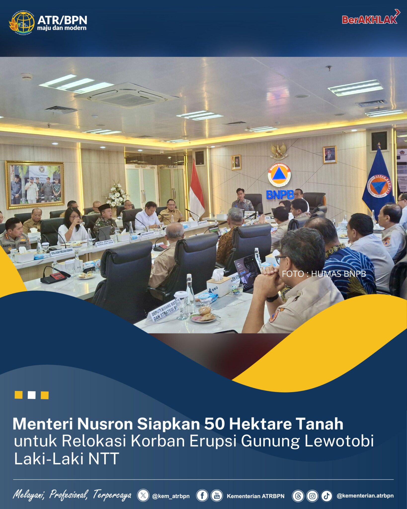Menteri Nusron Siapkan 50 Hektare Tanah untuk Relokasi Korban Erupsi Gunung Lewotobi Laki-Laki NTT