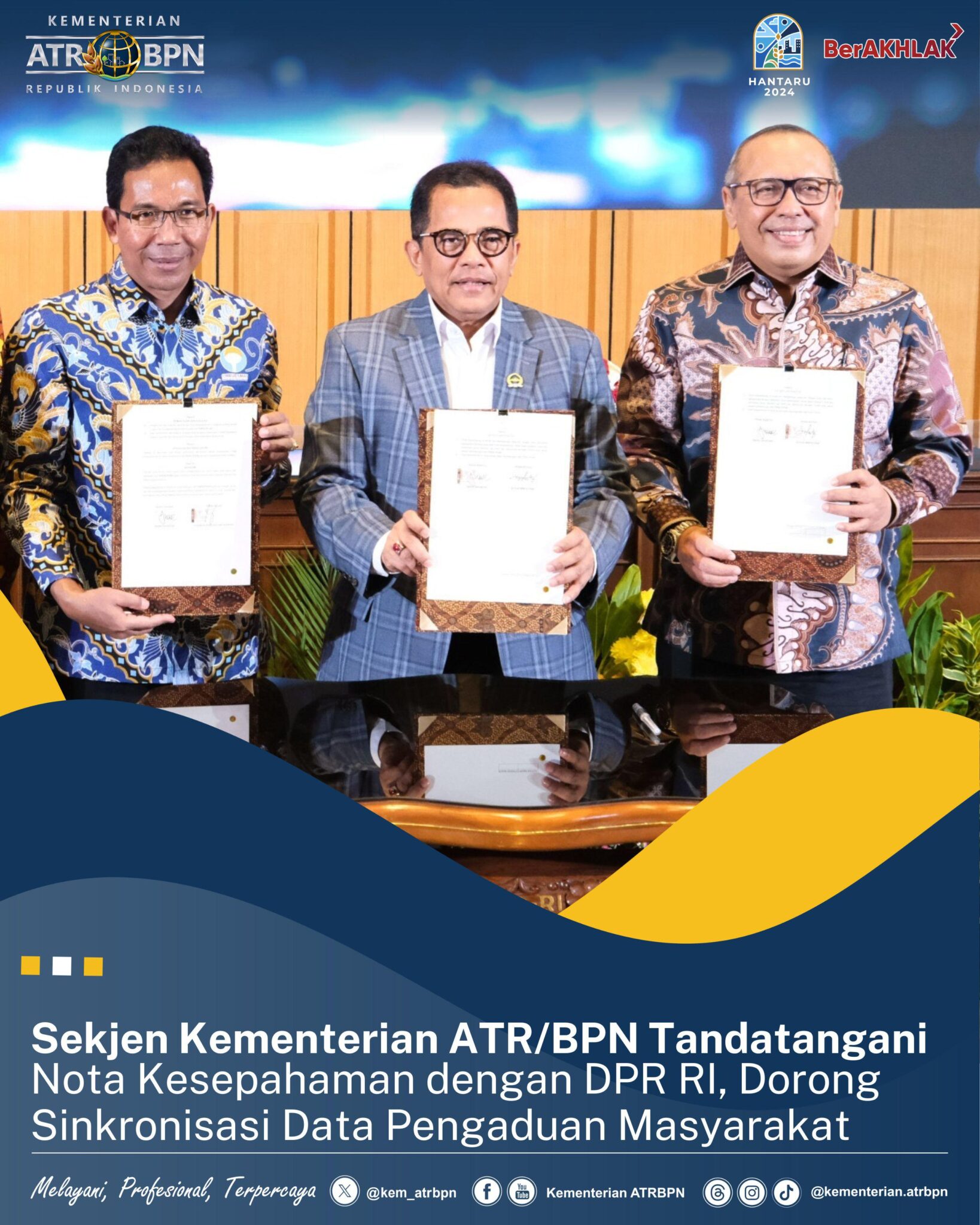 ekjen Kementerian ATR/BPN Tandatangani Nota Kesepahaman dengan DPR RI, Dorong Sinkronisasi Data Pengaduan Masyarakat