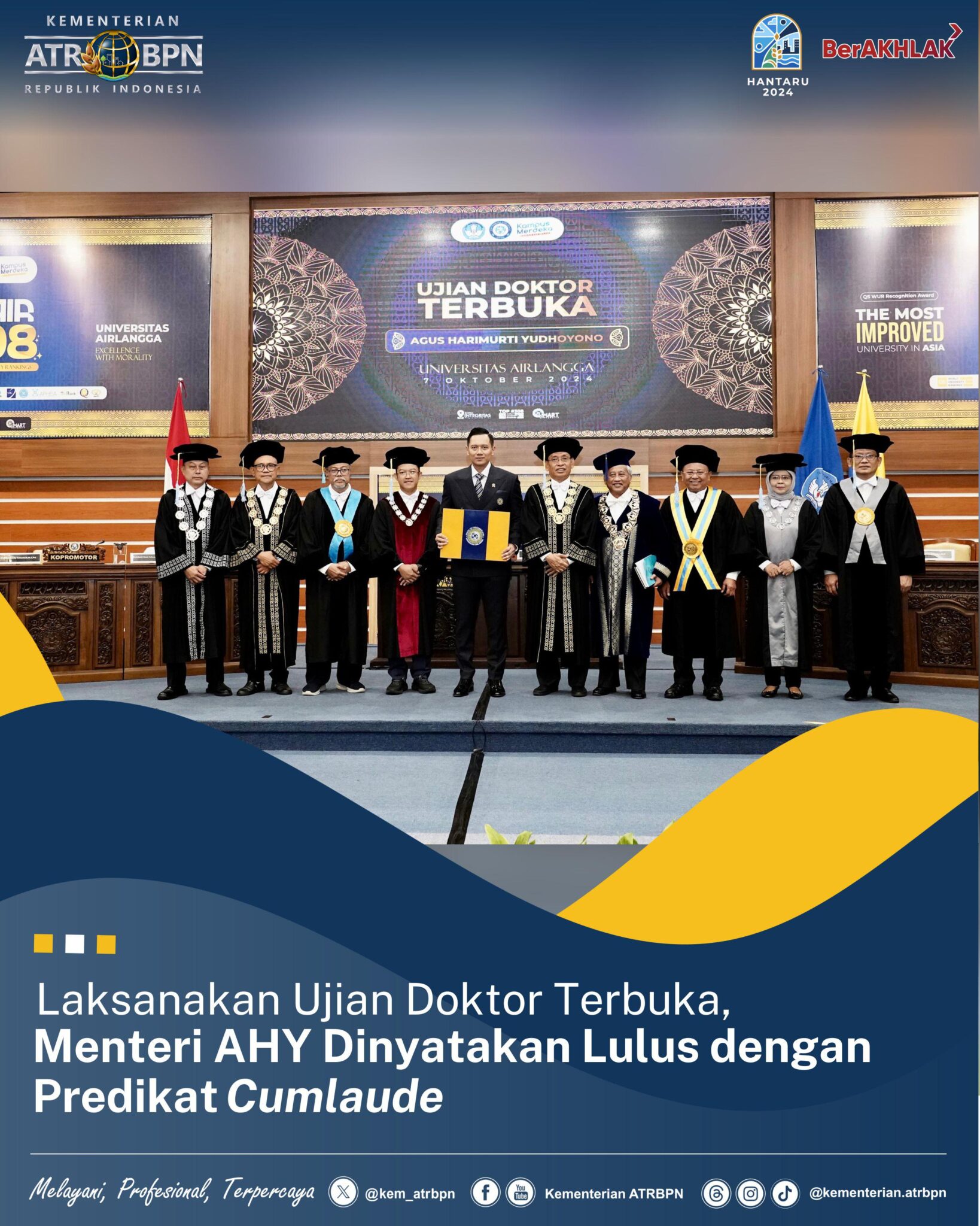 Laksanakan Ujian Doktor Terbuka, Menteri AHY Lulus dengan Predikat Cumlaude