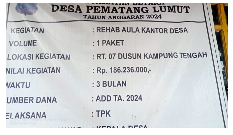 Dugaan Penyelewengan Dana Desa di Pematang Lumut: Rehabilitasi Aula Kantor Desa Disorot