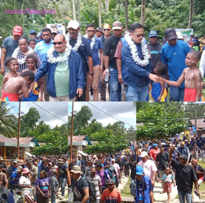 Pasangan DAMAI Daniel Asmorom M,SH.MM - Dr.Alimudin Baedu, MM Mendapat Sambutan Lautan Manusia Saat Safari Politik di Sumuri Teluk Bintuni