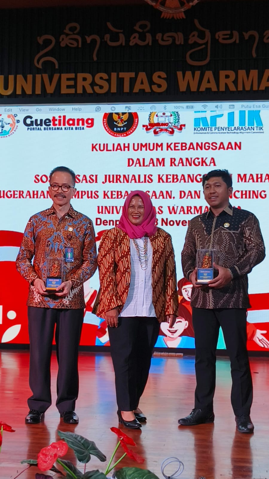 Geber Jurnalis Kebangsaan Mahasiswa, Universitas Warmadewa Terima Penghargaan BNPT