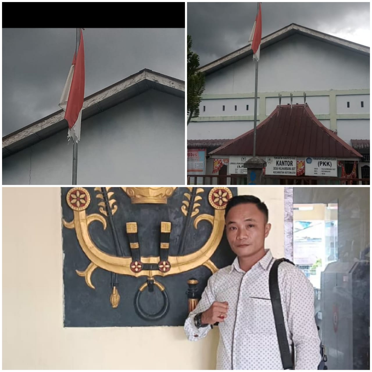 Diduga PNS PJ Kades Hilihambawa Botomuzoi Kibarkan Bendera Merah Putih di Depan Kantor Desa Dalam Keadaan Robek Dan Kusam