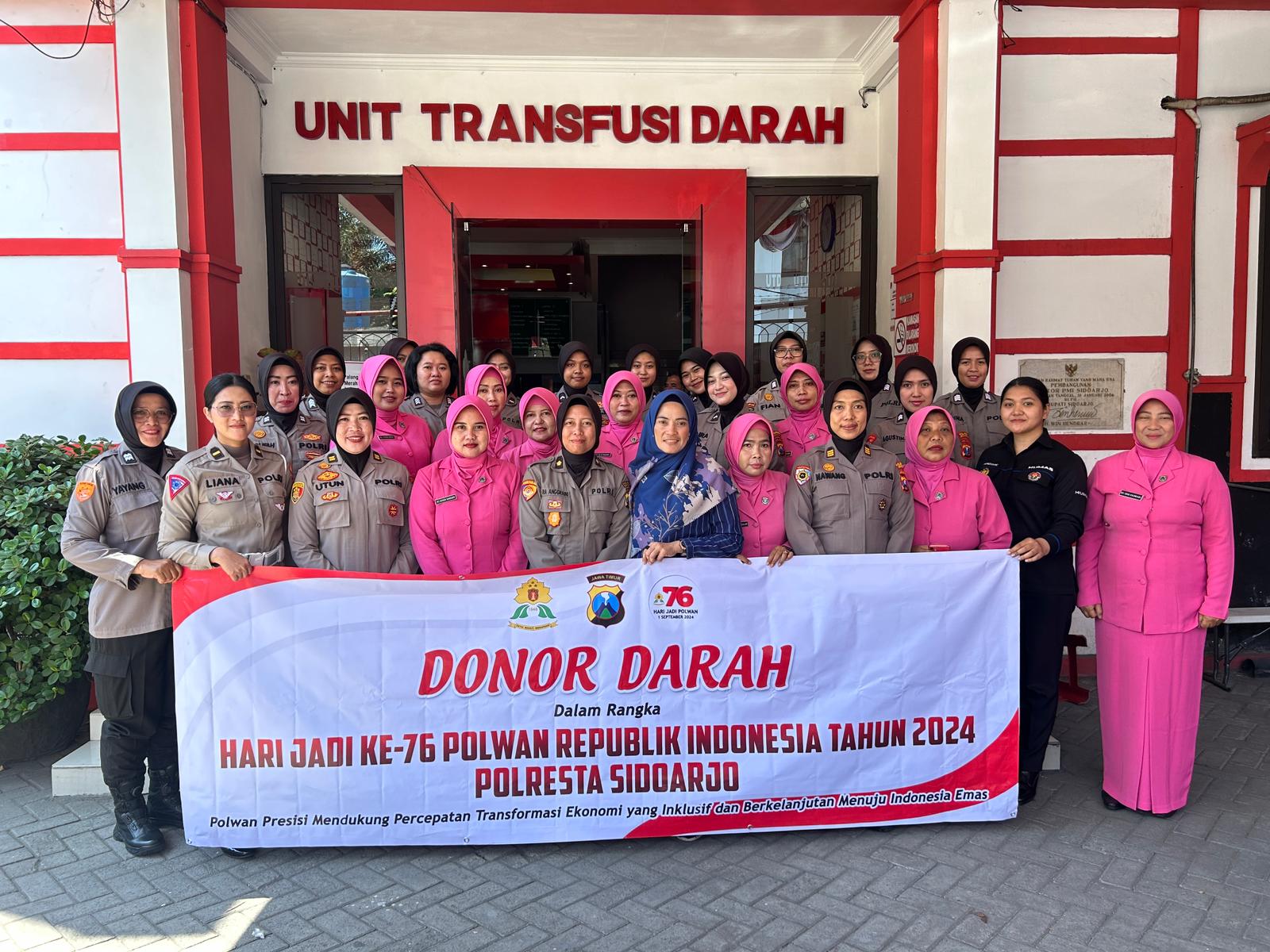 Sambut HUT Ke-76, Polwan Polresta Sidoarjo Donorkan Darah