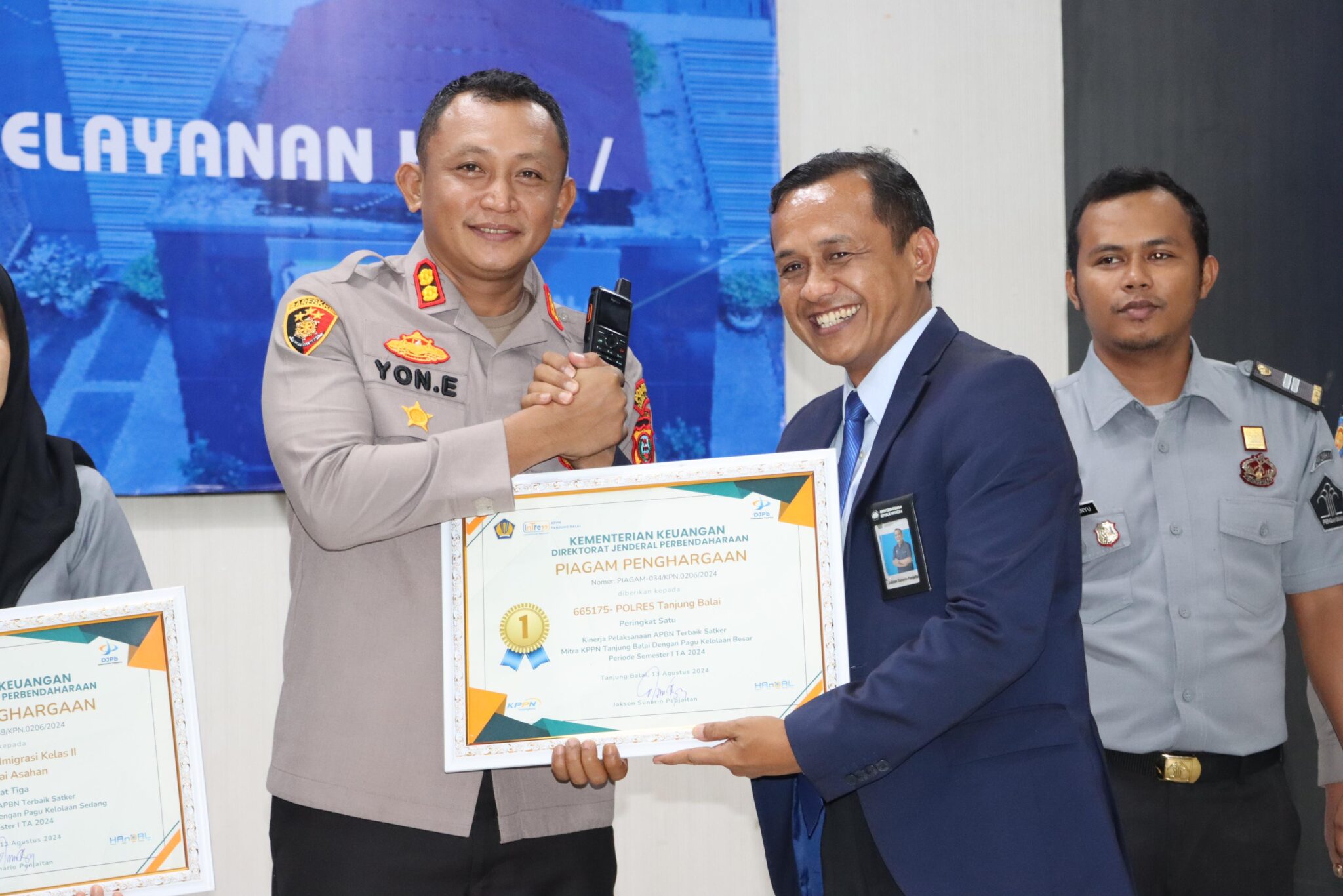 Polres Tanjung Balai Terima Dua Piagam Penghargaan Dari KPPN TANJUNG BALAI AWARDS