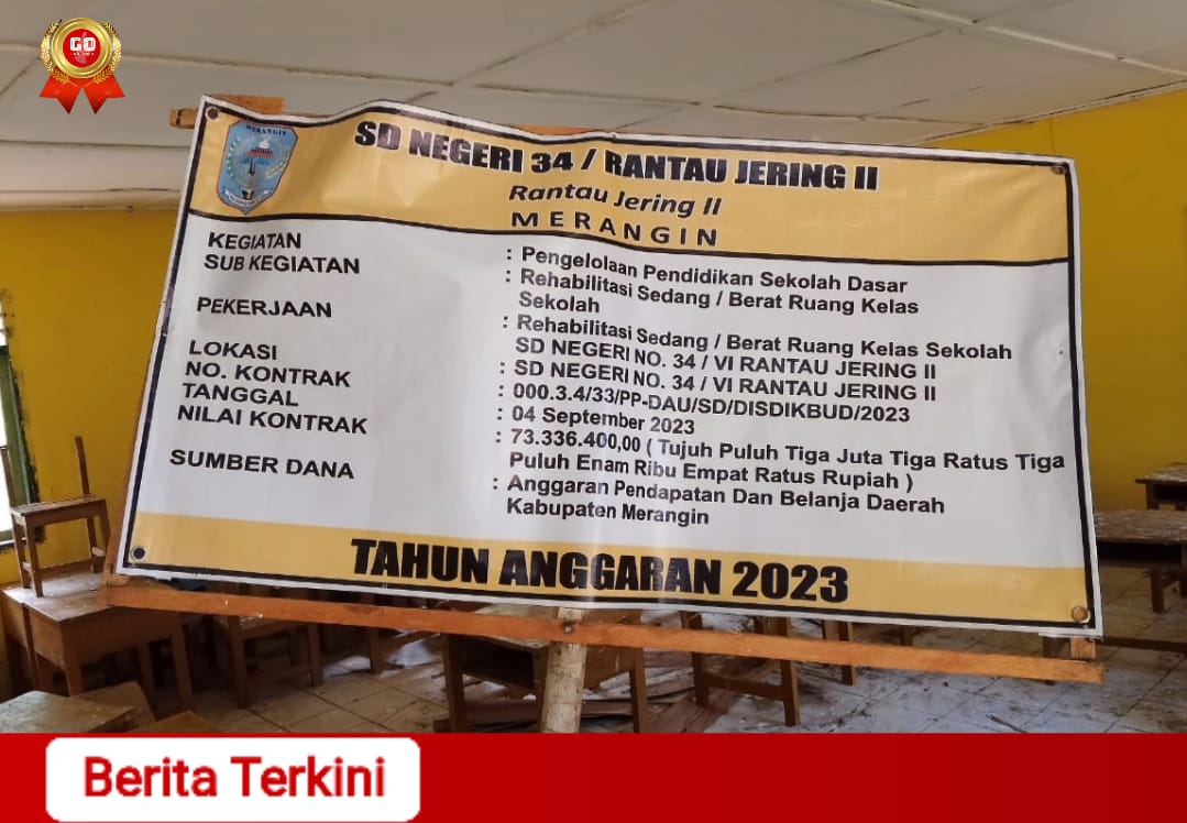 Diduga Asal Jadi dan Tidak Sesuai RAB, Rehabilitasi Sedang/Berat Ruangan Kelas SDN 34/VI Rantau Jering II Desa Langayo