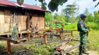 Satgas Yonif 407/ PK Laksanakan Giat Komsos Dan Karya Bakti Di Wilayah Pos Penugasan
