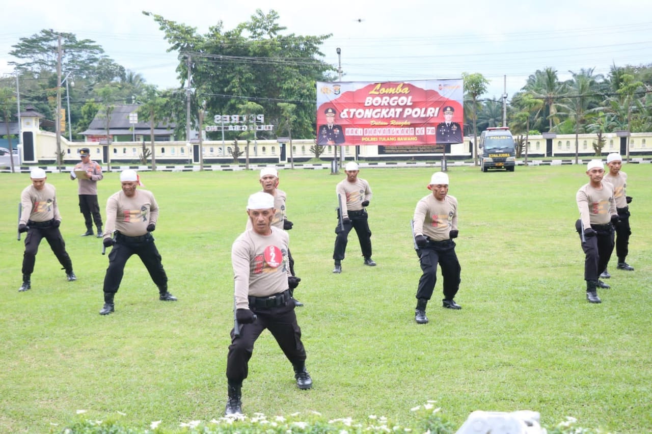 Sambut Hari Bhayangkara Ke-78 Tahun 2024, Polres Tulang Bawang Gelar Lomba Borgol dan Tongkat Polri