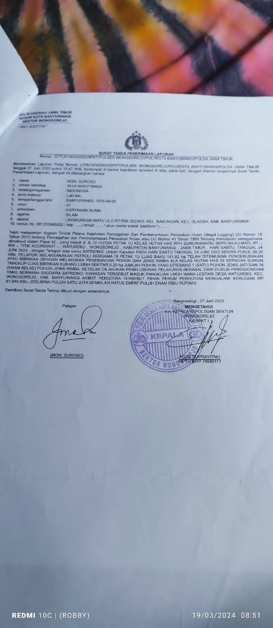 Moh Suroso Berharap Polsek Wongsorejo Secepatnya Meringkus Satriono.