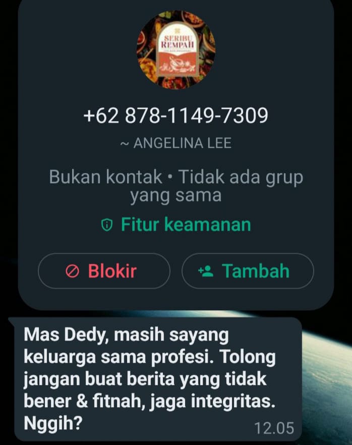 Pesan Berbau Intimidasi Atau Ancaman, ES Akan Dipolisikan oleh Wartawan
