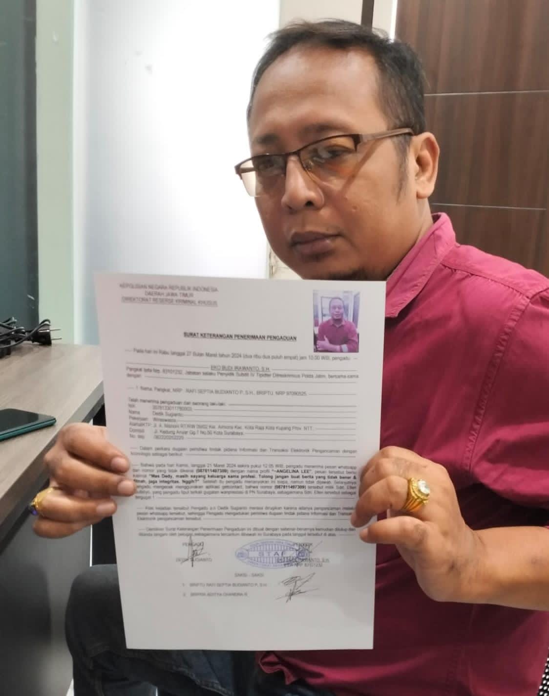 Kirim Pesan Mengandung Ancaman, ES Resmi Diadukan ke Polda Jatim