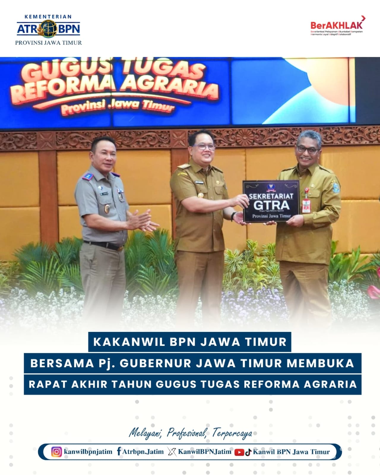 Rapat Koordinasi Akhir Tahun Kegiatan Gugus Tugas Reforma Agraria Provinsi Jawa Timur Tahun Anggaran 2024