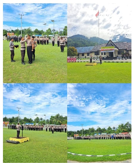 Polres Teluk Wondama Gelar Upacara Laporan Kenaikan Pangkat Pengabdian Personel Polri